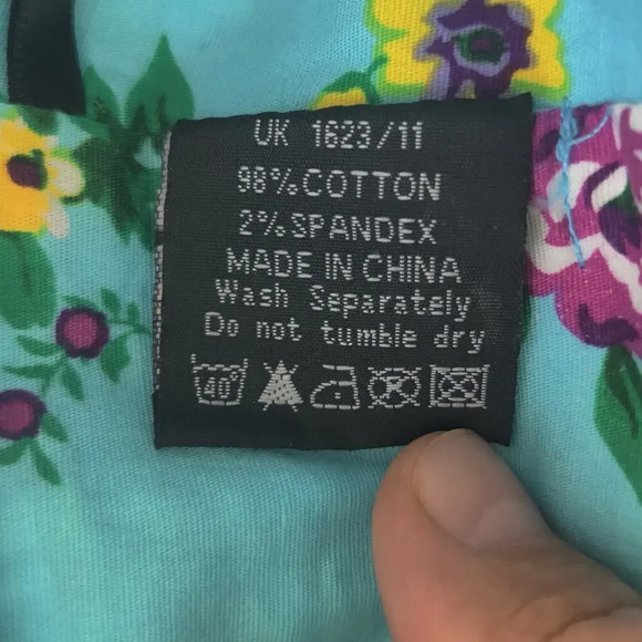 Hell Bunny Floral Print Fit & Flare Turquoise Dree Sleeveless Belted Sz XS Retro - Picture 7 of 8